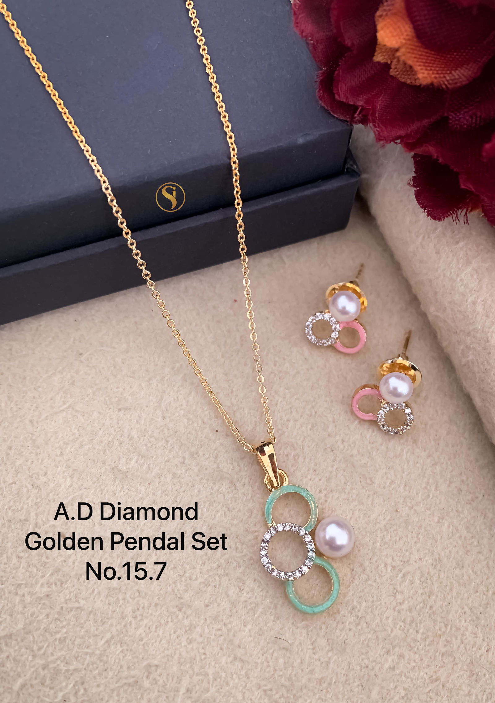 5 AD Diamond Golden Pendant Set Wholesale Price In Surat
